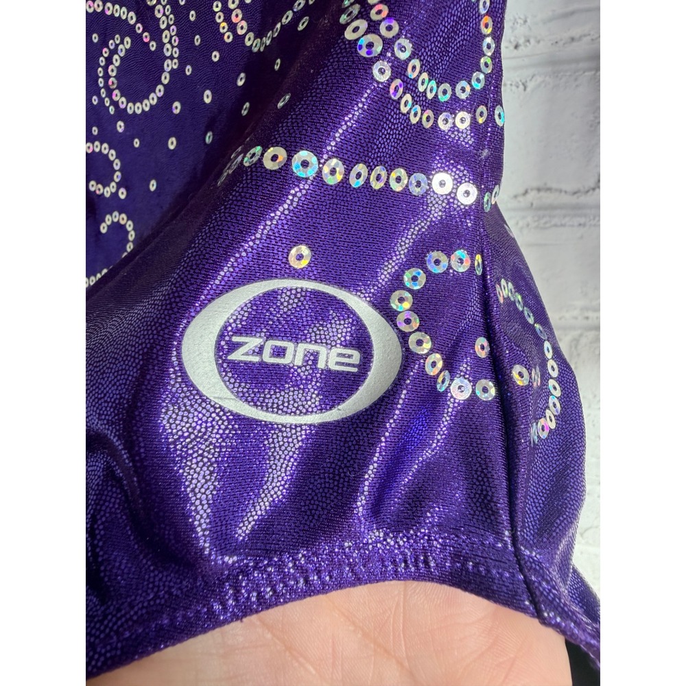 Zone Gymnastics Leotard Purple Metallic Mesh‎ Long Sleeve Kids AXS - Picture 3 of 4